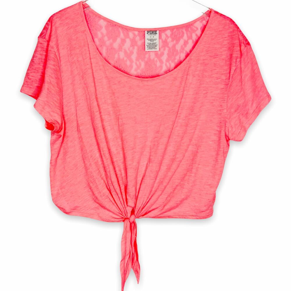 Victoria's Secret Pink Cropped Lace Back Tee Sz S